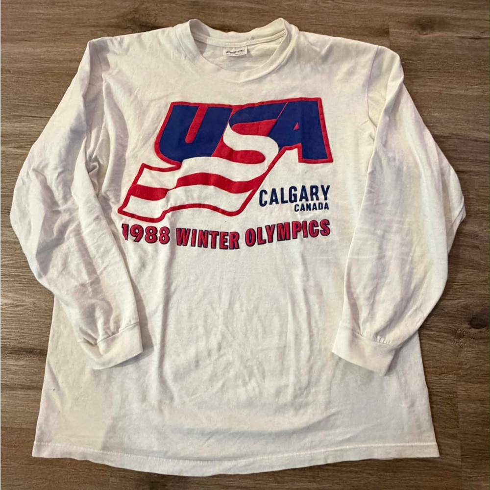 White USA 1988 Winter Olympics Long Sleeve Shirt